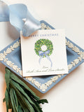 Boxwood Wreath Christmas Tiny Tag {blue bow}
