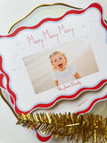 Wavy Merry Merry Merry Christmas Christmas Card (blue + apple)