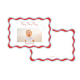 Wavy Merry Merry Merry Christmas Christmas Card (blue + apple)
