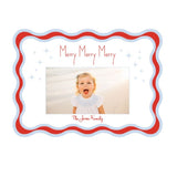Wavy Merry Merry Merry Christmas Christmas Card (blue + apple)