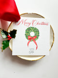 Merry Christmas Box Wood Wreath Gift Tag (Red Bow)