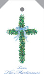 Boxwood Cross Hang Tag {blue bow+personalized front}