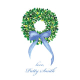 Blue Bow Watercolor Boxwood Wreath