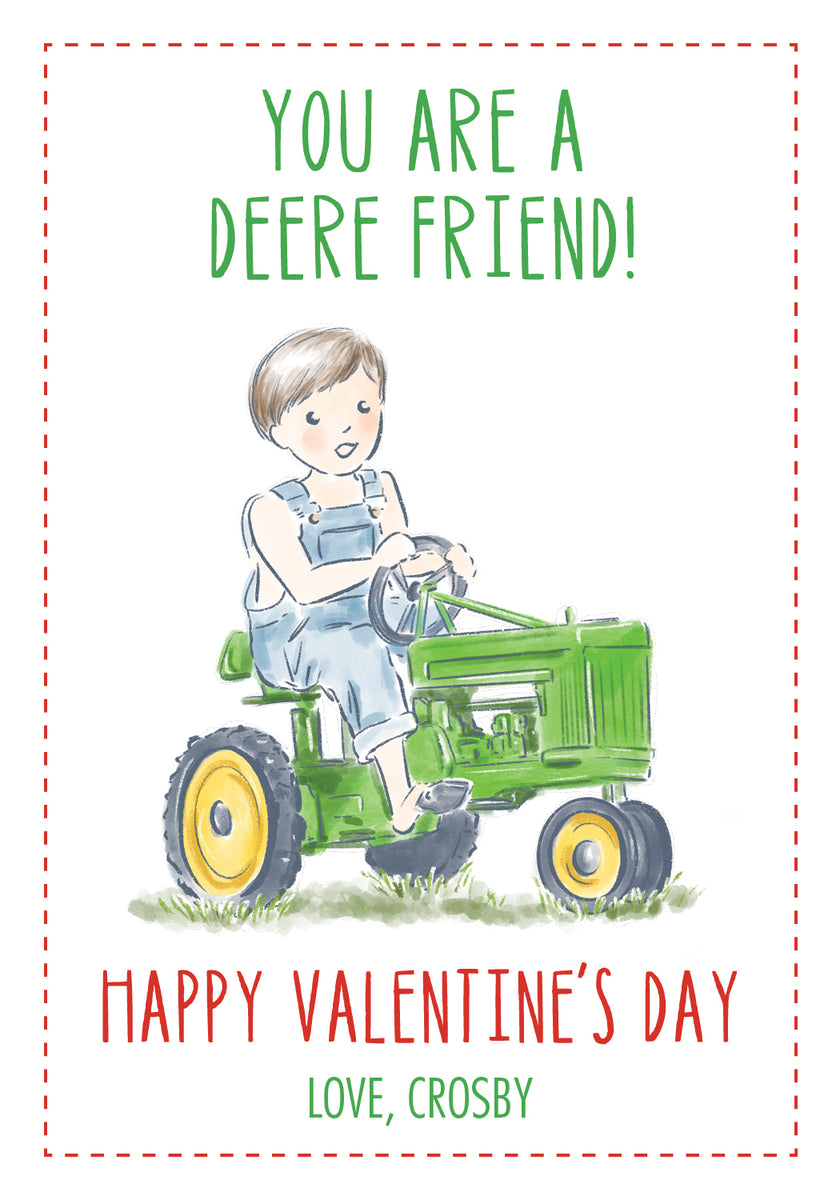 Valentine Class Tags or Stickers, Tractor, Watercolor, Printed / Set of 25  