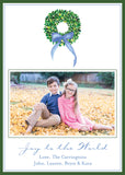 Boxwood Wreath with Blue Bow Christmas Card