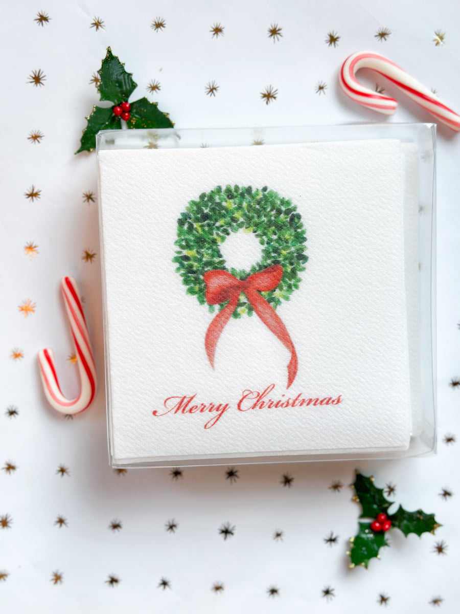 Boxwood wreath Paper Cocktail Napkins Tiny Tag Co.