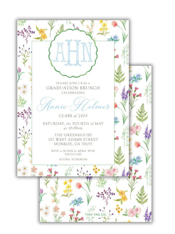 Wild Blooms Scallop Monogram Invitation