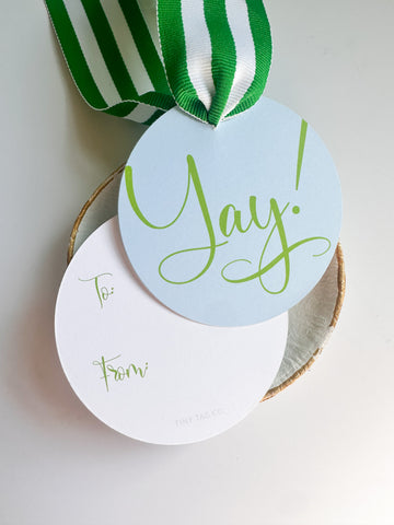 Non-Personalized Blue/Green Yay! Round Gift Tag