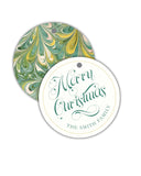 Merry Marbled Evergreen Round Gift Tag
