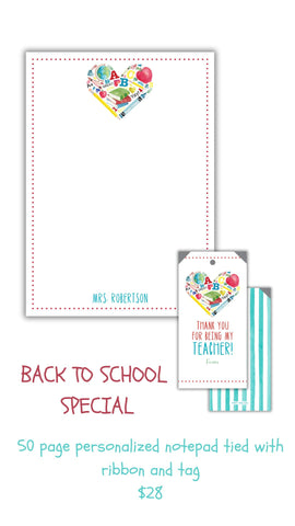 Back to School Special School Supply Heart Notepad + Tag