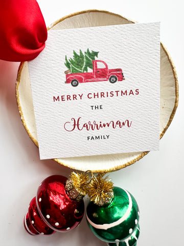 Watercolor Truck with Christmas Tree Tiny Tag