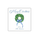 Merry Christmas Box Wood Wreath Gift Tag (Blue Bow)