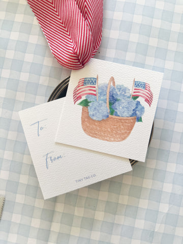 Hydrangea Basket with Flags Gift Tag (non-personalized)