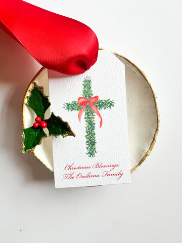 Christmas Boxwood Cross Hangtag