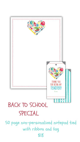 Back to School Special School Supply Heart Notepad + Tag (non-personalized)