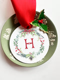 Round Mixed Greenery Wreath with Initial Tiny Tag