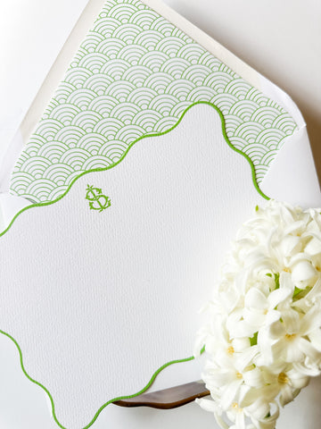 Spring Green Wavy Edge  Notecard Set