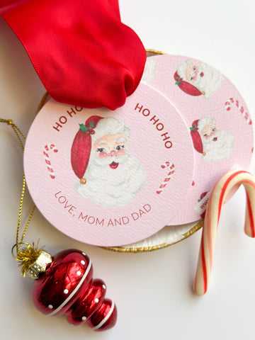 Round Pink Santa Gift Tag
