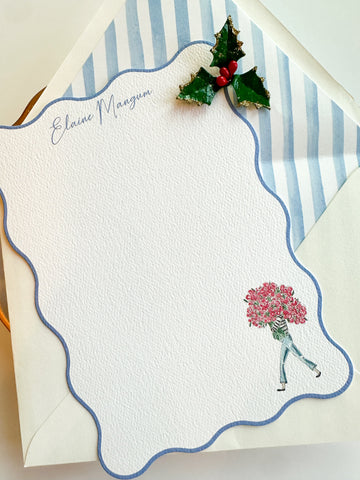 Wavy Edge Red Bouquet Girl Notecard Set