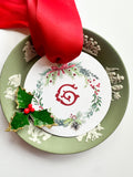 Round Mixed Greenery Wreath with Initial Tiny Tag