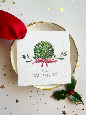 Watercolor Boxwood and Holly Tiny Tag