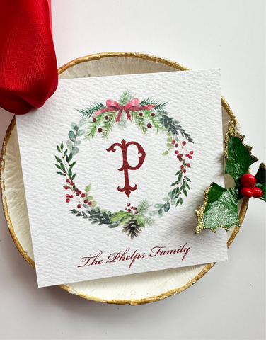 Watercolor Mixed Wreath Christmas Tiny Tag {gift tag}