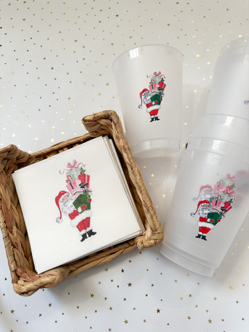 Jolly Santa Gift Stack cup + napkin set