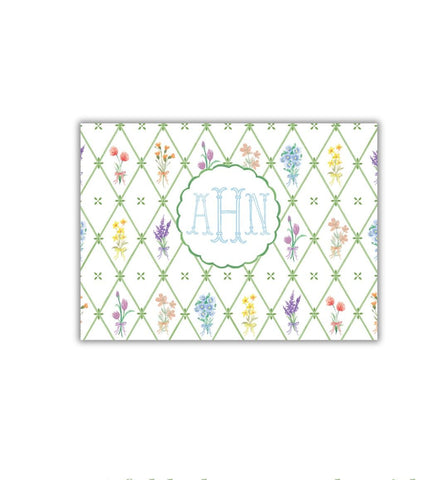 Wild Blooms Scallop Monogram Folded Notecard