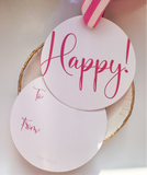 Non-Personalized pink Happy! Round Gift Tag