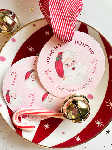 Round Pink Santa Gift Tag