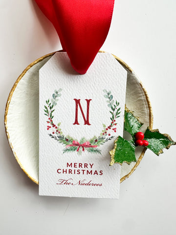 Watercolor Christmas Crest Tiny Tag-{hangtag}