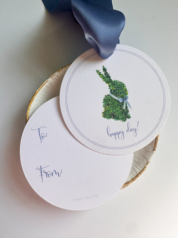 Non-Personalized Boxwood Bunny "Happy Day" Round Gift Tag