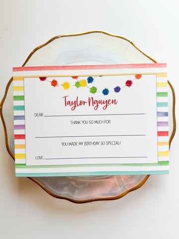 Rainbow Stripe + Pom Pom Fill-In Notecard