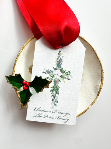 Christmas Blessings Greenery Cross Hangtag