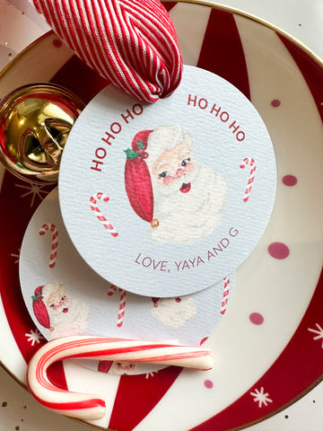 Round Blue Santa Gift Tag