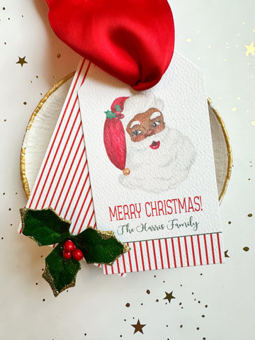 Merry Christmas Vintage Santa {darker skin tone hangtag}