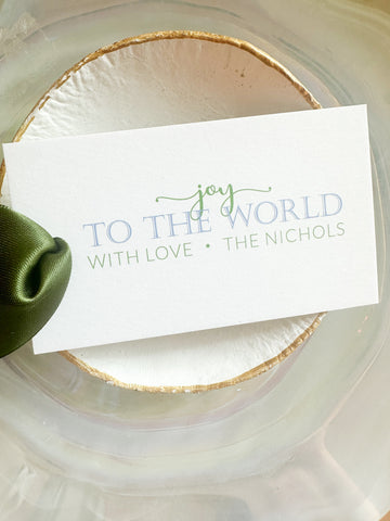 Joy to the World Horizontal Gift Tag (Blue + Green)