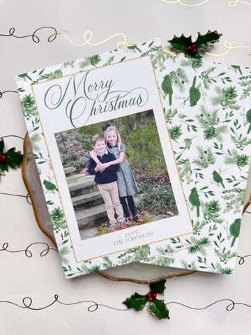 Green Toile Holiday Card