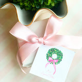 Watercolor Boxwood Wreath {pink bow}