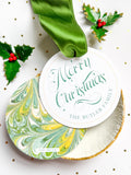 Merry Marbled Evergreen Round Gift Tag