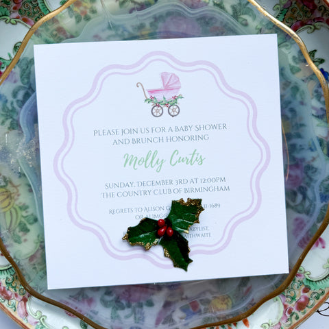 Pram + Holly Baby Shower Invitation