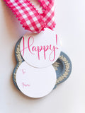 Non-Personalized pink Happy! Round Gift Tag