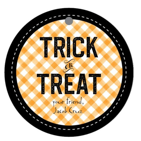Round Gingham Trick or Treat Tiny Tag