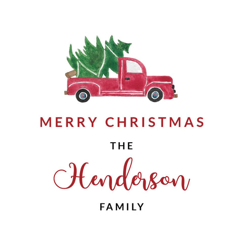 Watercolor Truck with Christmas Tree Tiny Tag