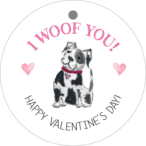 I Woof You Round Valentine {black + white pup}