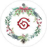 Round Mixed Greenery Wreath with Initial Tiny Tag