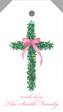 Boxwood Cross Hang Tag {pink bow+personalized front}