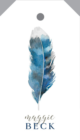 Watercolor feather hangtag
