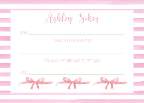 Pink Stripe + Bow Fill-In Notecard