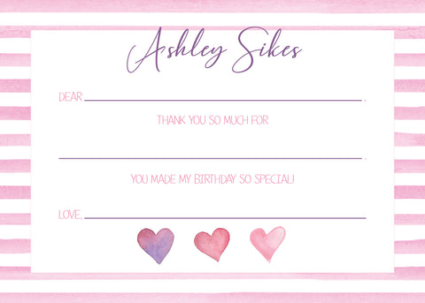 Pink Stripe + Heart Fill-In Notecard